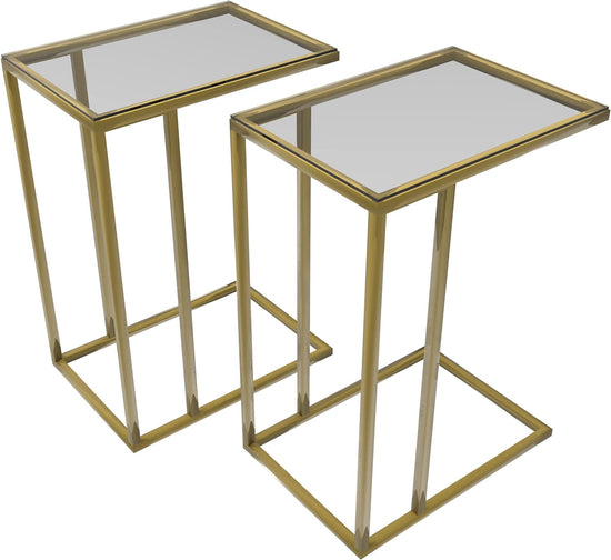 EVKA - Everly Gold Glass Side Table, Set of 2, Side Table Living room, Grey Side Table, Living room Office Bedside Table, Laptop Table, Sofa Table