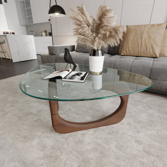 Vie-Triangle Glass Coffee Table - Mid-Century Modern Design, Solid Wood Base, Tempered Glass Top- 100*70*40 cm