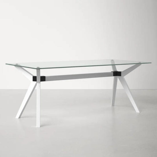 EVKA Modern Clear Glass, MDF Leg Terna Dining Table, Rectangle 2-8 Seater Dinner Table