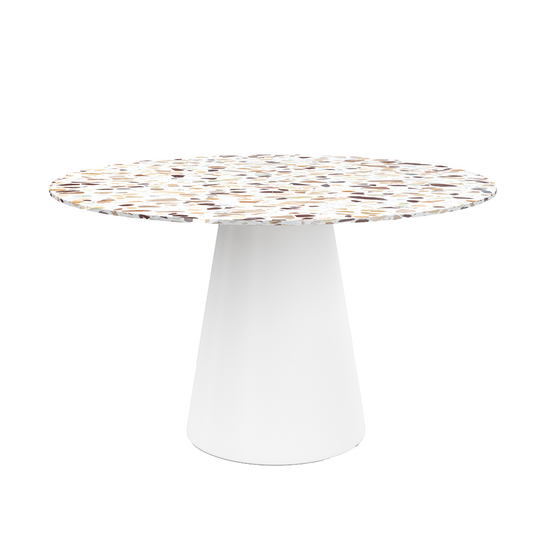 Woven Dining Table White Terrazo Marble 130 cm