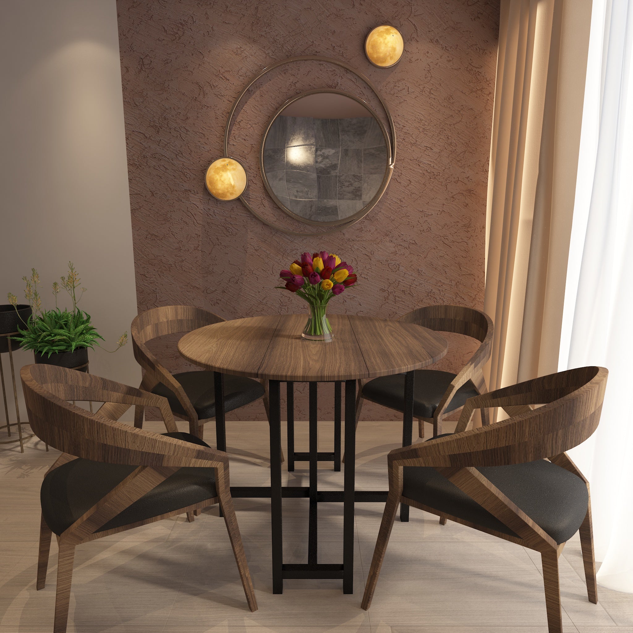 Round dining table with shop fold down sides